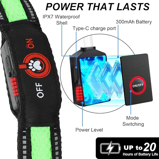 Light Up Dog Collar, 2026 Long-Lasting Power LED Dog Collar Lights for Night Walking, Rechargeable & Adjustable, Waterproof & Safety Glowing Collars for Small Medium and Large Dogs [Green-M] - Image 2