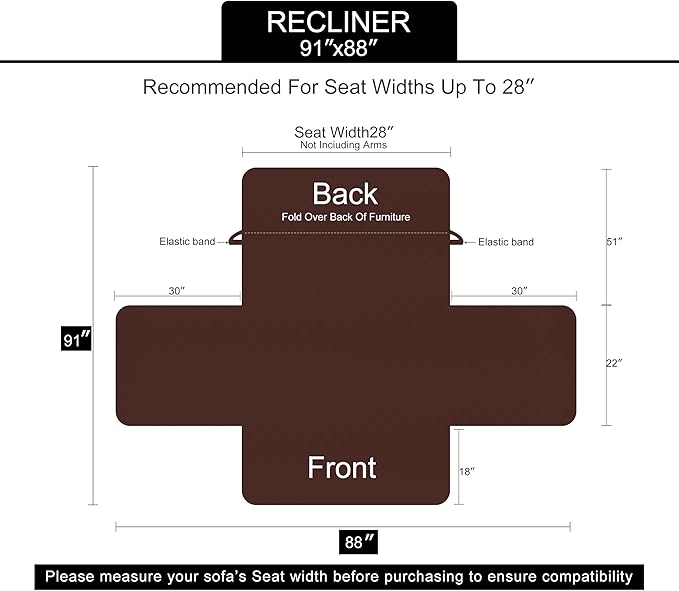 U-NICE HOME Reversible Recliner Chair Covers, Brown/Beige | 28''Recliner Cover for dogs Washable, Pet Friendly, Elastic Straps, Water Repellent, Diamond Quilted - Image 6