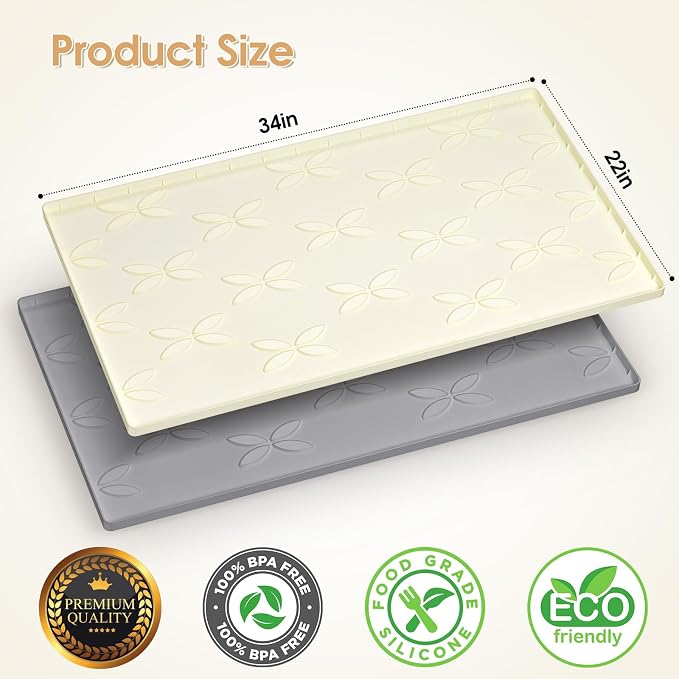 Cat Litter Mat, Large 34" x 22" Litter Box Mat, Waterproof Silicone Litter Mat for Litter Box, Non-Slip, Easy to Clean (Beige) - Image 2