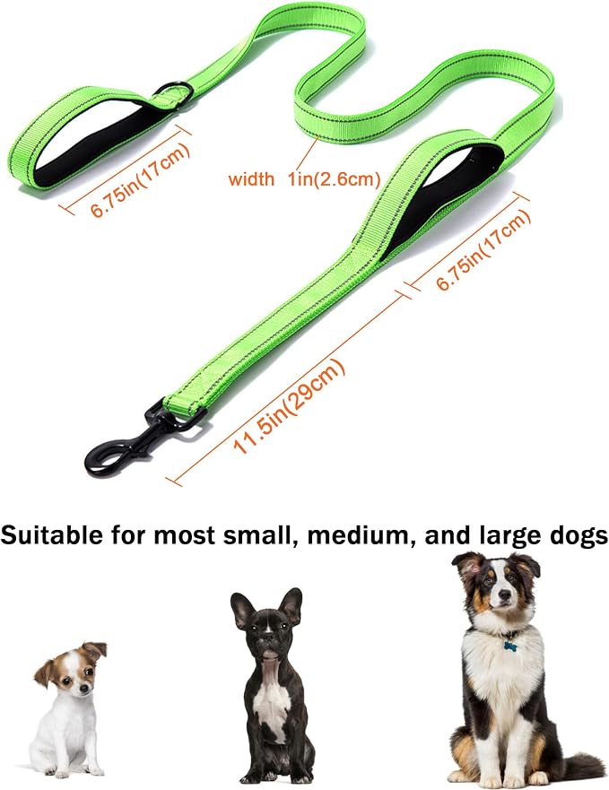 Solmoony 6FT Green Strong Dog Leash with 2 Padded Handles, Traffic Handle Extra Control, Double-Sided Reflective Walking Lead for Small Medium and Large Dogs(Green, 6FT) - Image 5