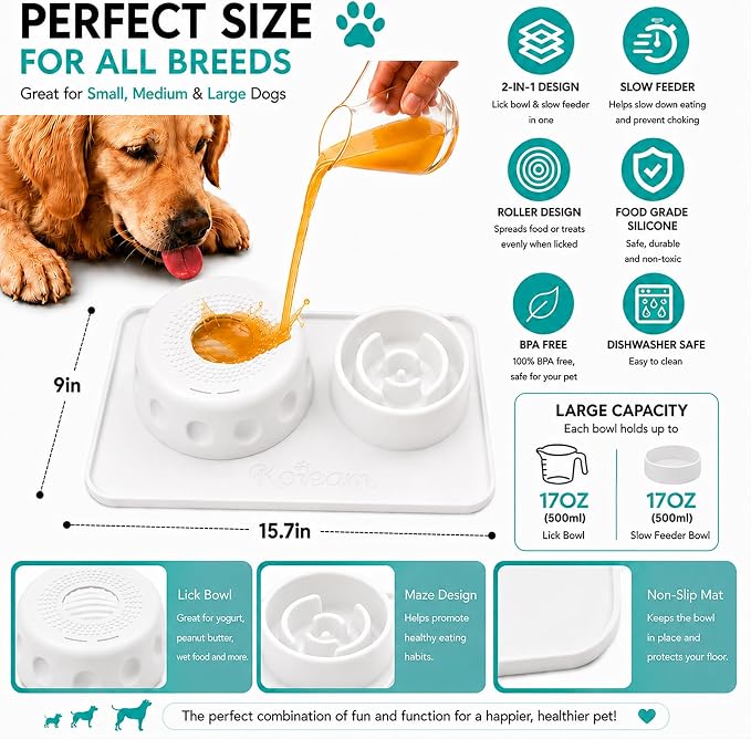 2 in 1 Silicone Slow Feeder Dog Bowl & Lick Bowl,Pet Feeding Bowl | Food Grade Silicone for Slow Eating, Anxiety Relief & Mental Stimulation, Non-Slip Dog and Cat Bowl - Image 2