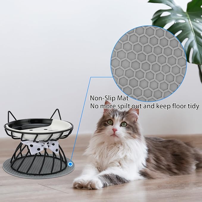 Set of 2 Elevated Ceramic Cat Bowls, Detachable, Black | Detachable Design Easy Cleaning Whisker Friendly Non-Slip Base Premium Ceramic - Image 4