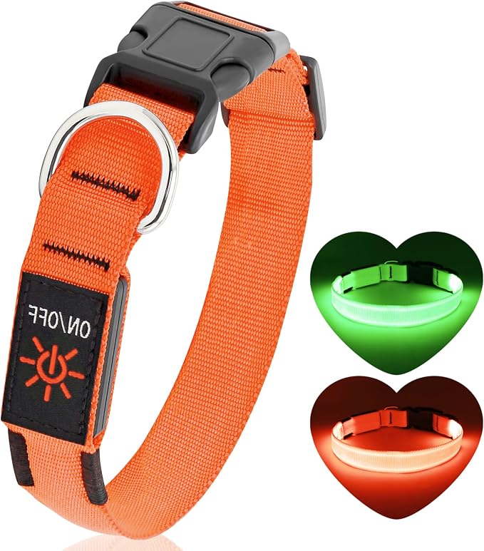 Light Up Dog Collar, Rechargeable USB Collar, Waterproof, Luminous LED Collar, Adjustable, Super Bright, Night Walking for Small Medium Large Dogs, Orange, L - Image 7