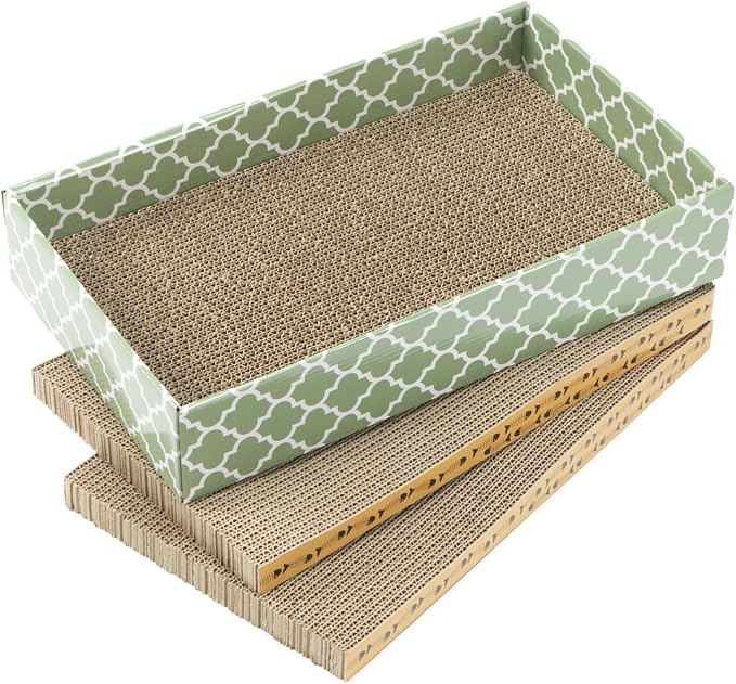 MECOOL Cat Scratching Board，3PC Scratch Pad with Box，Reversible Corrugated Scratcher Cardboard and Lounge Bed for Indoor Cats, Catnip - Image 7
