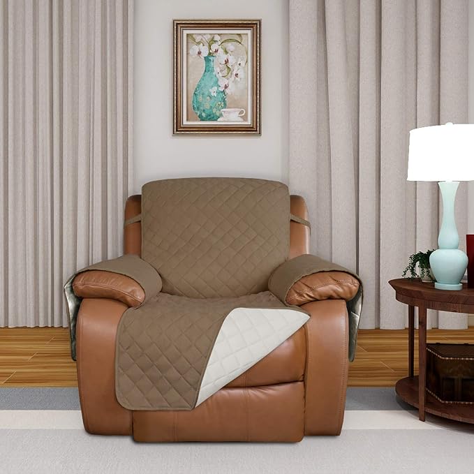 PureFit Reversible Recliner Chair Covers Couch Covers for Dogs, 28 in | Camel/Ivory, Water Resistant Couch Protector, Washable Pet Couch Cover with Non Slip and Elastic Straps For Kids - Image 2