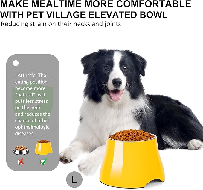 Dog Bowls,Cone Friendly Non-Slip Single Dog Bowl with Stainless Steel Inner, Raised Bowls for Small and Medium Dogs Spaniel Dogs Long Ear, High Capacity, L/3 Cups Yellow - Image 3