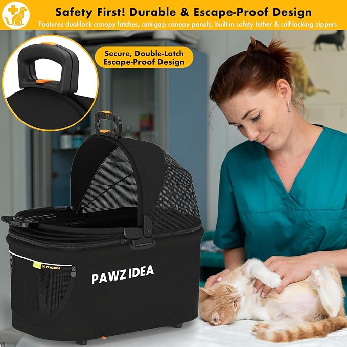 PAWZIDEA Portable Small Dog Crate for Car Travel Up to 33lbs, No-Zip Canopy | Enclosed Dog Car Seat Escape-Proof, Soft-Sided Small Medium Puppy Cats Car Kennel, Foldable Pet Carrier by Seatbelt, Top-Load - Image 4
