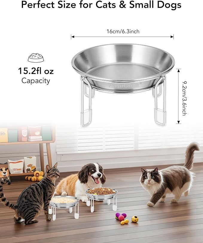 Elevated cat Bowl 2PC, 6.3" Wide Raised Cat Bowl | Stainless Steel Cat Food and Water Dishes, Small Dog Bowl, Whisker Friendly, Anti-Vomiting, Neck Stress-Free Bowl Stands - Image 4
