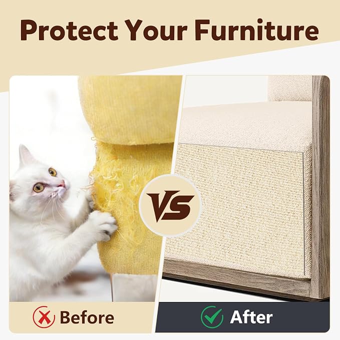 Cat Scratch Couch Furniture Protector,Trimmable Self-Adhesive Cats Claws Scratch Pads, Sisal DIY Climbing Couch Protector for Scratch Post Cat Tree Replacement Indoor(Khaki, 78.7"x15.8") - Image 8