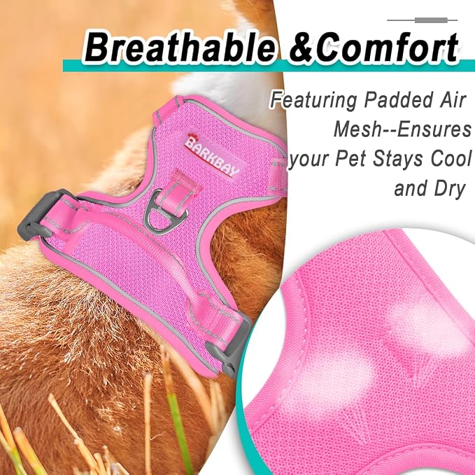 BARKBAY Dog Harness for Small Sized Dog No Pull Mesh 2 Clips Dog Vest | Control Handle,Comfort,Heavy Duty,Adjustable Reflective,Perfect for Outdoor Training, Walking,Hiking( XS,Pink Mesh) - Image 8