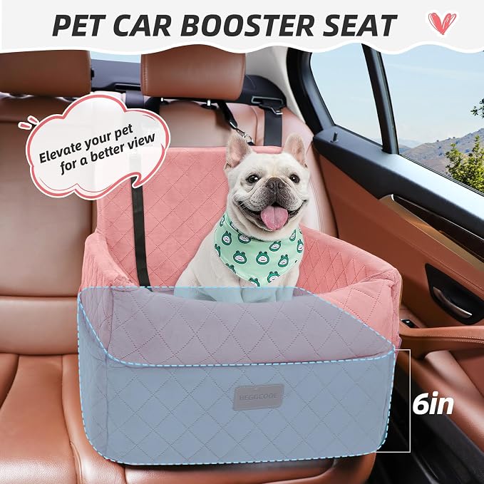 HEGGCOOE Dog Car Seat for Small Medium Dogs, Memory Foam Puppy Dog Booster Seat with Thick Cushion for Dogs Under 35lbs, Detachable Washable Pet Car Seat Travel Bed with Storage Pockets,2 Safety Belts - Image 2