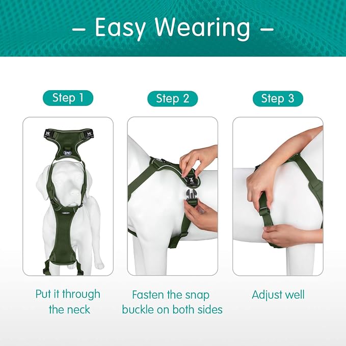 PoyPet Mesh Dog Harness, Reflective Breathable Puppy Vest for Large Dogs | Lightweight, Soft Air Mesh, Back D-ring, Adjustable, Comfortable Double Padded, No Choke for Daily Walking, XL,Military Green - Image 4