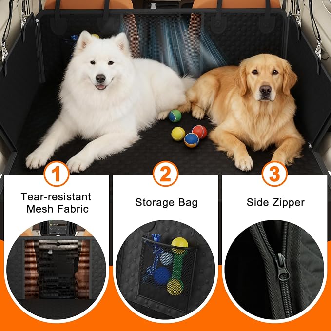 Dog Car Seat Cover with PU Leather Updated,Hard Bottom & Mesh Window, Waterproof Dog Car Seat Cover for Back Seat, Cat-Scratch Resistant Fabric,Backseat Cover for Dogs for Car SUV and Trucks - Image 7