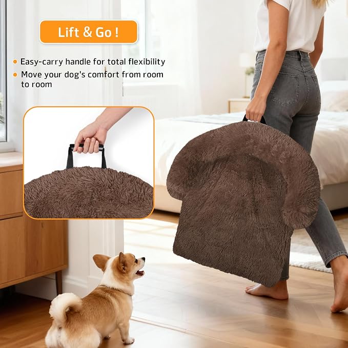 GGIB Calming Dog Bed Fluffy Plush Dog Mat for Furniture Protector with Removable Washable Cover for Large Medium Small Dogs and Cats (Large, Coffee) - Image 3