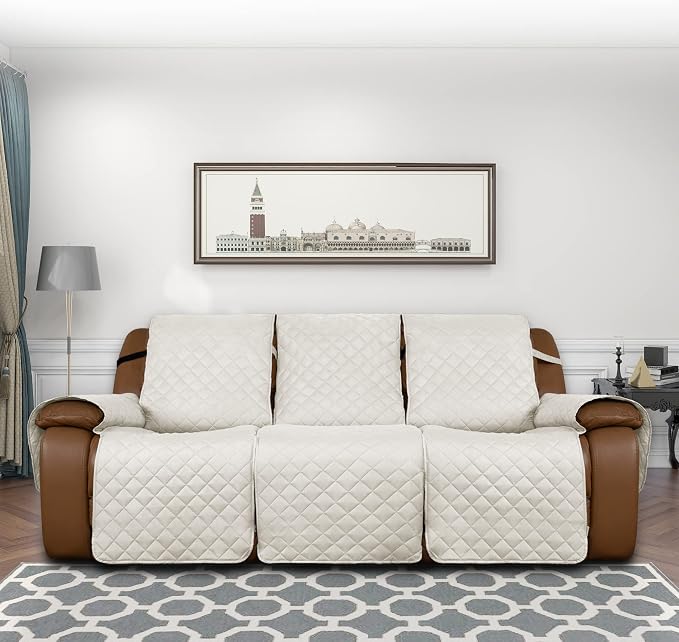 Easy-Going Reversible Couch Cover for 3 Seat Oversized Recliner, Ivory | Sofa Slipcover For Dogs, Sofa Cover For Oversized Recliner, Furniture Protector Mat, Pet Friendly - Image 2
