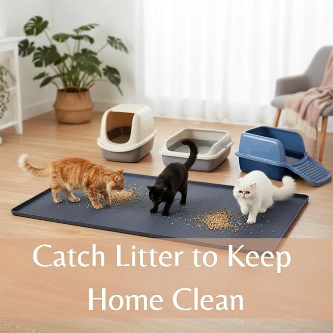 Cat Litter Mat, Extra Large 51"x25.6" Silicone Litter Box Mat, High Edge | Kitty Litter Mat for Auto Litter Box Areas, Waterproof Non-Slip Litter Mat, Easy Clean, Raised Lip Contains Multi-Cat Mess - Image 2