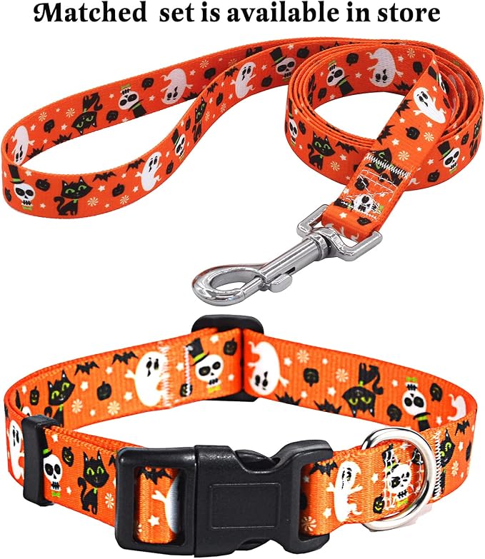 Mihqy Halloween Dog Collar, Ghost Pattern, for Large Dogs, Halloween,L | Neck Fit 14.9"-24.8", Pumpkin Bat Ghost Pattern, 4 Sizes for Small Medium Large Dog, Comfortable for Walks and Outdoor Hikes - Image 6