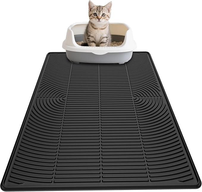 AMOK Cat Litter Mat, Extra Large Silicone Litter Box Mat 40" x 28", Waterproof Litter Trapping Mat for Cats, Durable and Easy to Clean, Black by AMOK