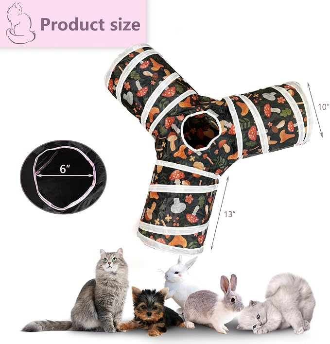 3 Way Cat Tunnel Collapsible Fun Pet Play Tube Toys for Cats, Kittens, Puppies & Rabbits - Portable Tunnel with Hanging Ball for Indoor Play, Hideout & Exercise - Image 2