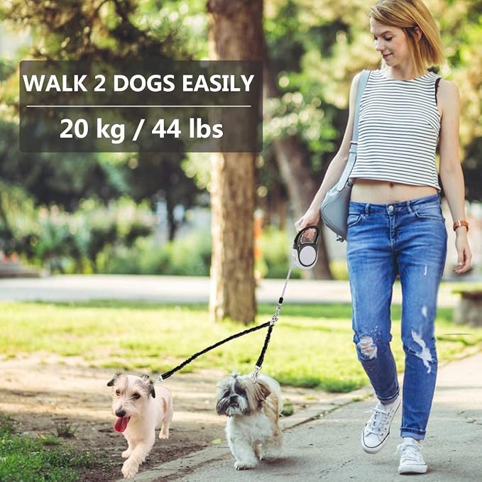 Dual Retractable Dog Leash Small Breed (Up to 44 Lbs Each) - 18.5 FT Extendable Double Headed Pet Leash with Poop Bags, Non Slip Grip - One Button Break & Lock, 360° Tangle-Free (Blue, Medium) - Image 6
