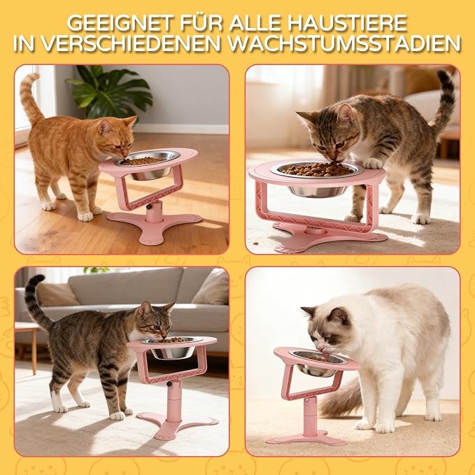 Raised Cat Bowls with Height-Adjustable Stand 15° Tilted Cat Food Bowls Non-Slip Feeder Adjusts to 2.4", 4.02",5.98" with Stainless Steel Bowls Whisker Friendly for Cats and Puppy (Pink) - Image 7