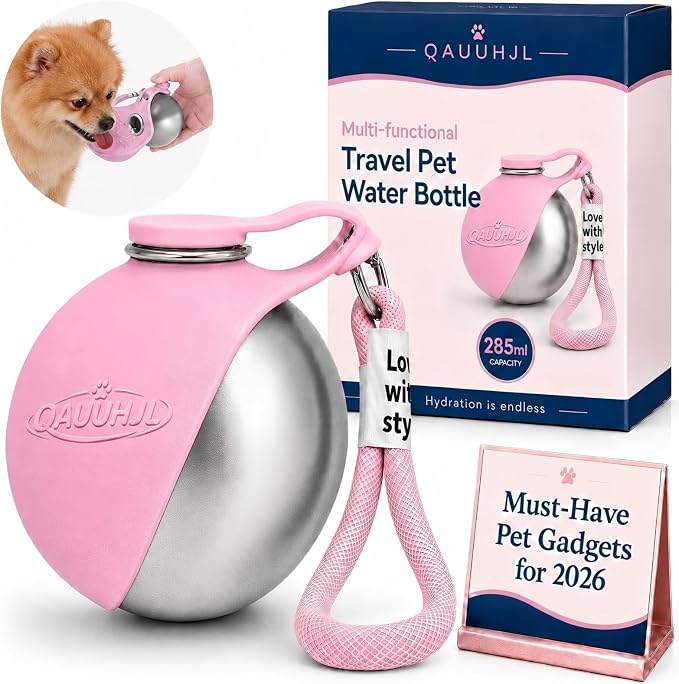 Dog Water Bottle Portable Travel Pet 2-in-1 Stainless Steel Bowl | Dispenser Leak Proof Hydration with Easy Carry Lanyard for Walking Hiking Camping Outdoor Adventures Small Medium Dogs by Unknown