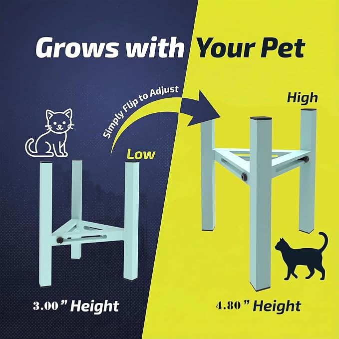Adjustable Metal Raised Cat Bowl Stand - Elevated Feeder Riser for Senior Cats, Flat-Faced Breeds & Multi-Pet Homes, Anti-Slip Design (Without Bowls) (Powder Blue) - Image 2