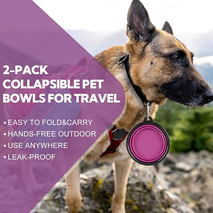 Collapsible Dog Bowl for Travel,2-Pack 12oz Pet Portable Water Food Bowls | Silicone Pet Foldable Bowl with 2 Carabiner Clips, Travel Water Bowl, Food Dishes Bowl, for Camping, Hiking, Walking - Image 5
