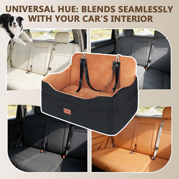 Vivifying Dog Car Seat for Back Seat, Booster Travel Bed for Medium Large Dogs or 2 Small Dogs, 4" Raised Foam Cushion, Safety Leash & Washable Cover, Soft Dog Booster Seat for Cars, Trucks & SUVs - Image 8