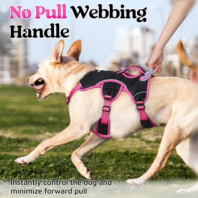 rabbitgoo Escape Proof Dog Harness for X-Large, No Pull with Lift Handle | No Escape, Full Soft Padded, Reflective Adjustable Vest, Leash Clip for Walking Hiking Training, Rose & Black, X-Large - Image 4
