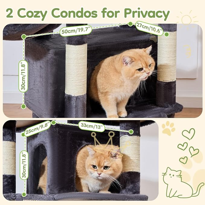 Taoqimiao Cat Tree for Large Cats, 76.8 Inches XL Cat Tower for Indoor Cats | 2 Scratch Boards, 3 Top Perches, 9 Scratching Posts, Multi-Level Cat Tree with 2 Condos, 2 Cozy Basket, Smoky Gray, T20G - Image 3