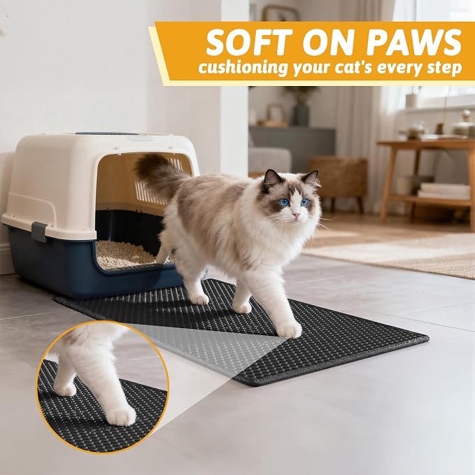 Pieviev Litter Mat, Double-Layer Waterproof Trapping Mat, 24" x 15" Black | Honeycomb Design Catches Scattered Particles to Stop Tracking, Urineproof Base Protects Floors, Easy to Clean - Image 4