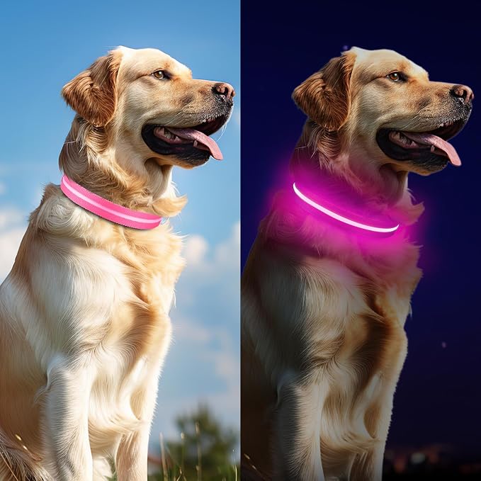LED Dog Collar, Light Up Dog Collar USB-C Rechargeable Waterproof | 360° Visibility Light Up Dog Collar, Adjustable Nylon Collar with 3 Modes for Small Medium Large Dogs Night Walk Pink S - Image 7