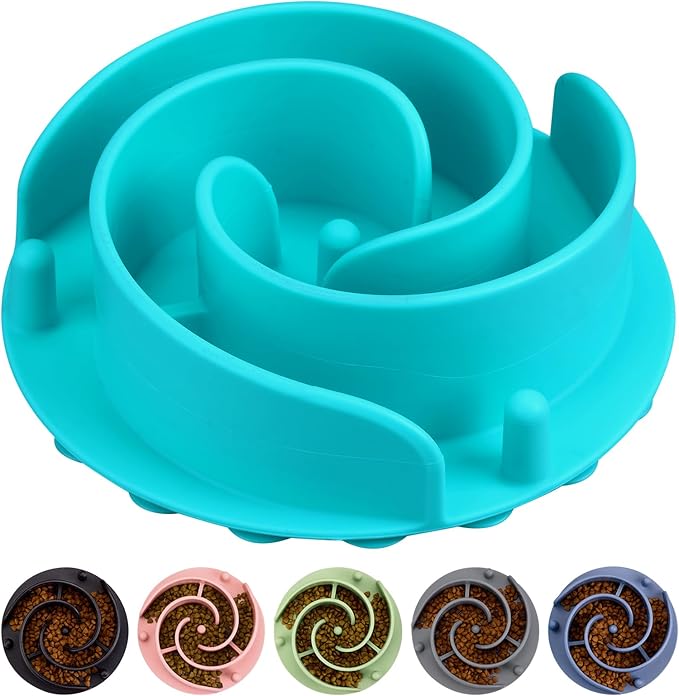 Slow Feeder Dog Bowls Insert, Bestalk Soft Silicone Slow Eating Feeder Insert with Suction Cups for Small, Medium and Large Dogs, Fit into Basic and Elevated Dog Bowls, Teal by BESTALK