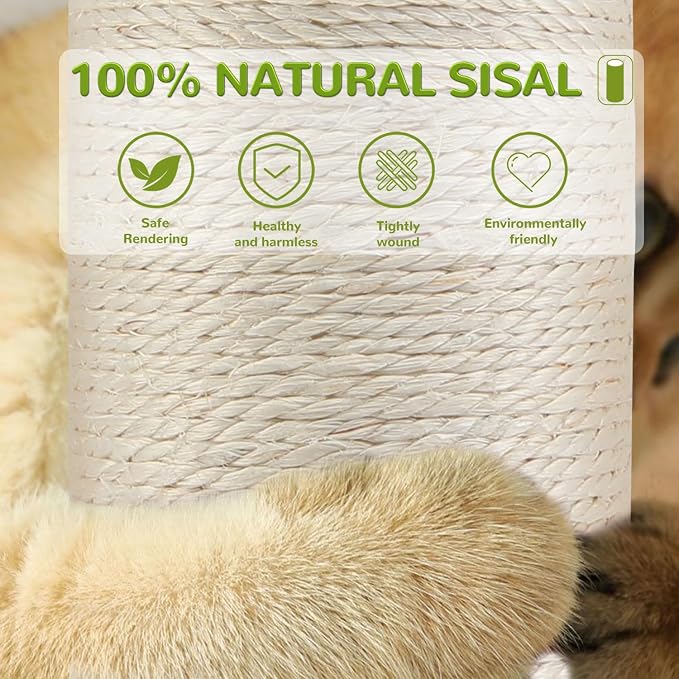 45'' Extra Tall Cat Scratching Post for Large,Heavy Duty Scratcher Tree | 3.5'' Natural Sisal,Wood Base,Climbing Pole Full Body Stretching,Artificial Flower,Stable Tower,Interactive Toy,Self Groomer - Image 4