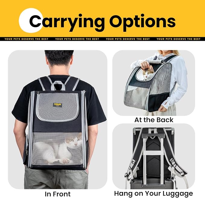 Conlun Cat Backpack Carrier for Small Dogs and Cats Fit Up to 15 Lbs,Small Dog Backpack, Foldable with 3-Side Mesh Windows, Pet Carrier for Travel & Hiking Friendly，Gray - Image 8