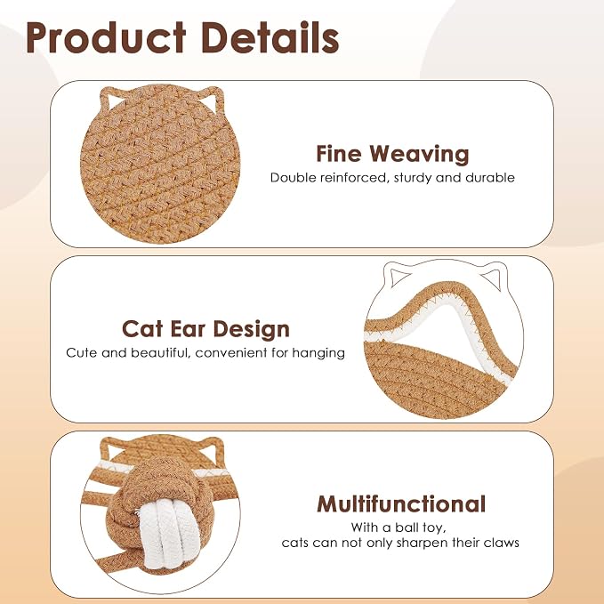 Cat Scratcher Mat, Natural Cotton Rope Cat Scratch Pad, 15.7'' Round Horizontal Floor Cat Scratching Pads for Indoor Cats, Cat Furniture Protector for Wall, Couch, Carpets, Sofas - Image 3