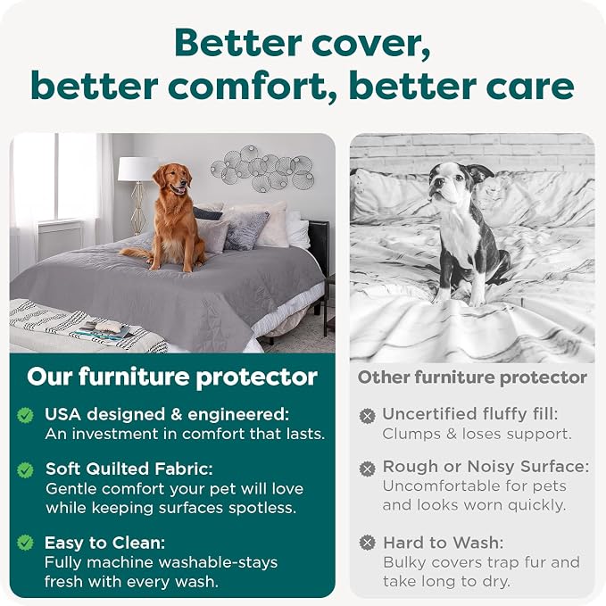 FurHaven Waterproof Blanket & Furniture Protector Cover with Non-Slip Backing, Machine Washable, Jumbo/King, Quilted Twill, Gray - Image 6