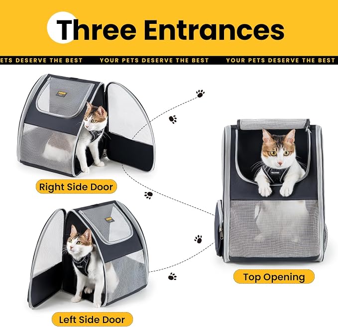 Conlun Cat Backpack Carrier for Small Dogs and Cats Fit Up to 15 Lbs,Small Dog Backpack, Foldable with 3-Side Mesh Windows, Pet Carrier for Travel & Hiking Friendly，Gray - Image 3