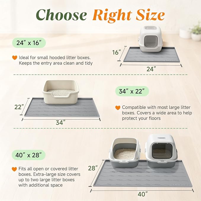 Songrey Silicone Cat Litter Mat 40" x 28", Large Litter Trapping Mat, Gray | Waterproof, Urine-Proof Litter Box Mat for Floor, Soft on Kitty Paws, Easy To Clean, Cat Supplies, Pet Feeding Mat - Image 6