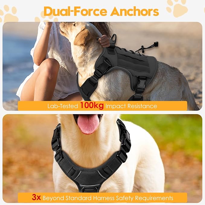 Heavy-Duty Tactical Dog Harness for Large Dogs, No Pull Adjustable Reflective Pet Vest with Molle System, K9 Military-Grade Control for Service Training, Outdoor & 10+ Breeds, Black, X-Large - Image 4