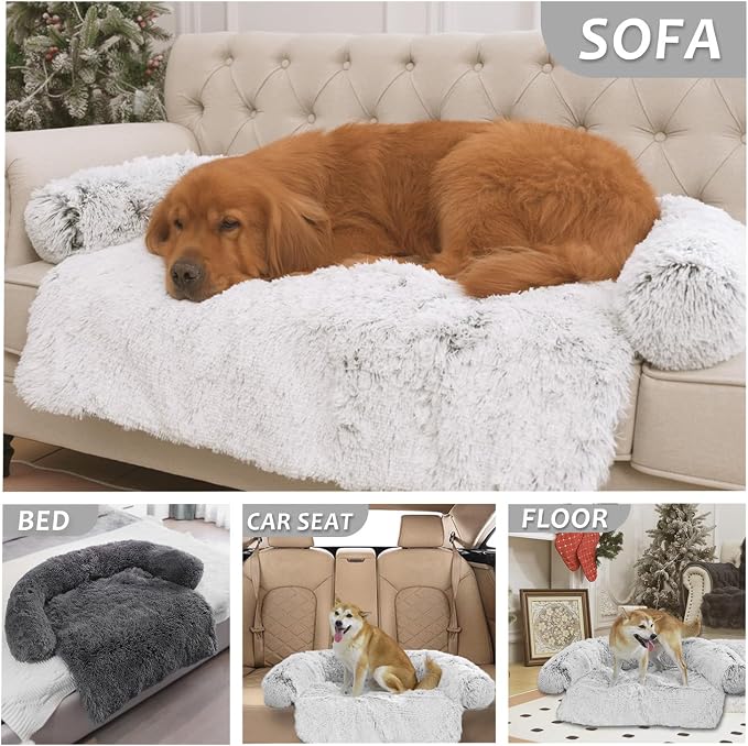 Calming Dogs/Cats Bed Mats, Dog Pad Washable Removable Couch Cover, Plush Long Fur Mat for Pets, Waterproof Lining, Perfect for Small, Medium and Large Dogs and Cats (Gradient Gray, 34"x30") - Image 7