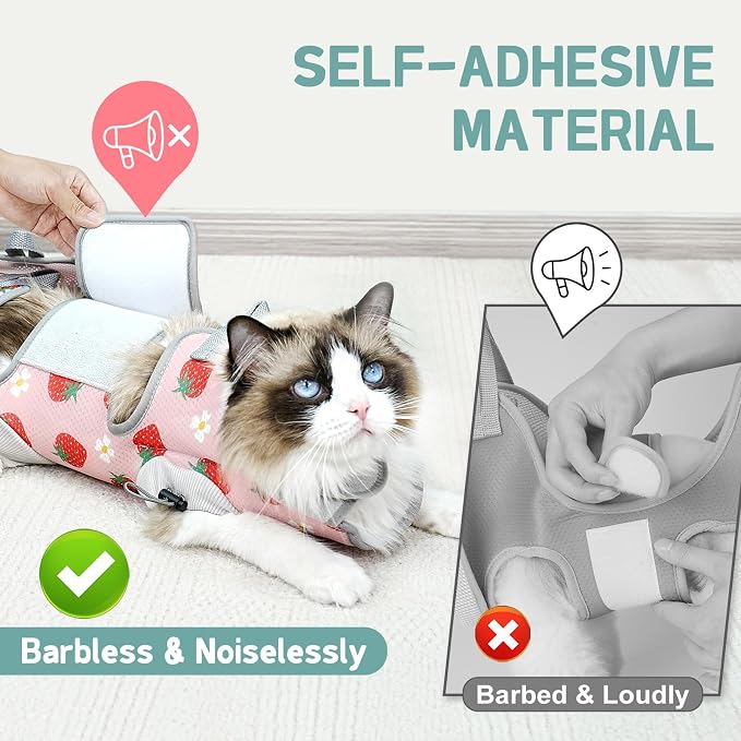 Supet Cat Grooming Hammock Harness for Nail Trimming, Kitten Care Sling | Small Dog Hanging Sling for Nail Clipping, Pet Restraint Holder for Medicine, Ear & Teeth Cleaning, Eye Care (Strawberry S) - Image 2