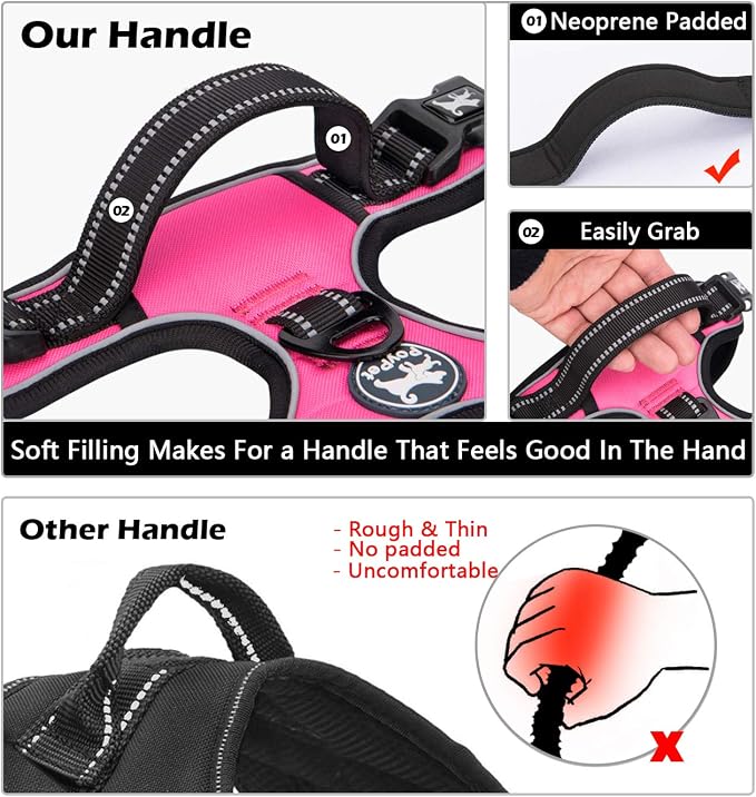 PoyPet No Pull Dog Harness Small with Front Clip & Neck Release Buckle | No Choke, Adjustable Vest, Reflective, Back Clip, Lockable, Soft Padded, Easy Control Handle for Walking Training, XS, Pink - Image 5