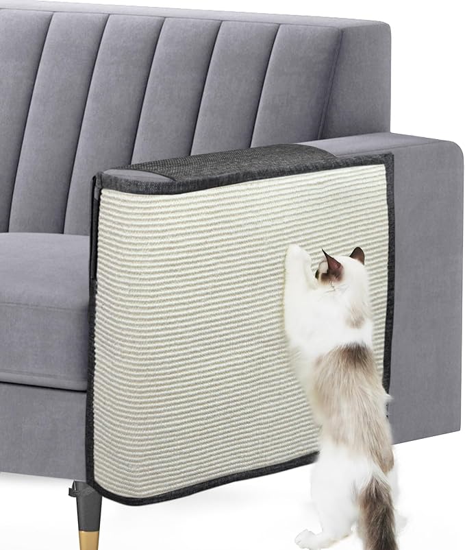 Upgraded Cat Scratch Furniture Couch Protector with 27.6’‘L*19.6’‘W Natural Sisal for Protecting Large Area Couch Sofa Chair,Couch Protector from Cat Claws(Dark Grey/Left Handed) by Oroonoko