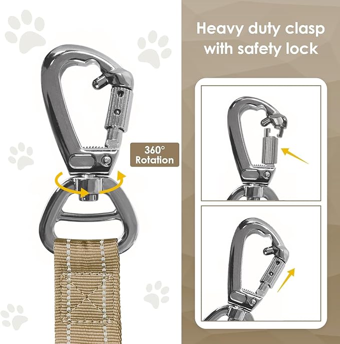 AUBELL Tactical Dog Leash Heavy Duty,4-6ft No Pull Bungee Leash,Brown | Reflective Dog Leash for Medium Large Dogs with Comfortable Padded Double Handle,Car Seat Belt,360 Degree Rotating Carabiner - Image 3