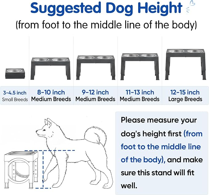 XIAZ Elevated Dog Bowls Large Breed Raised Dogs Bowl Stand Large/Medium Sized Dog Stainless Steel Food Water Bowl Stands 5 Heights Adjustable 9/11/12/14in Pet Feeder Dish Station - Image 9