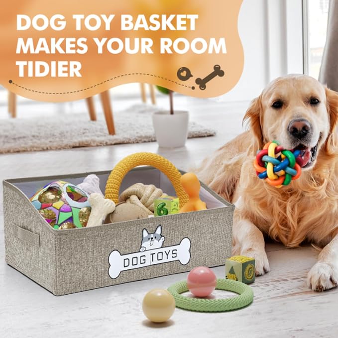 Dog Toy Basket, Specially Designed for Dog Toy Storage, Collapsible Dog Toy Box with Handle，Perfect for Storing Pet Toys and Accessories (Pink) - Image 2