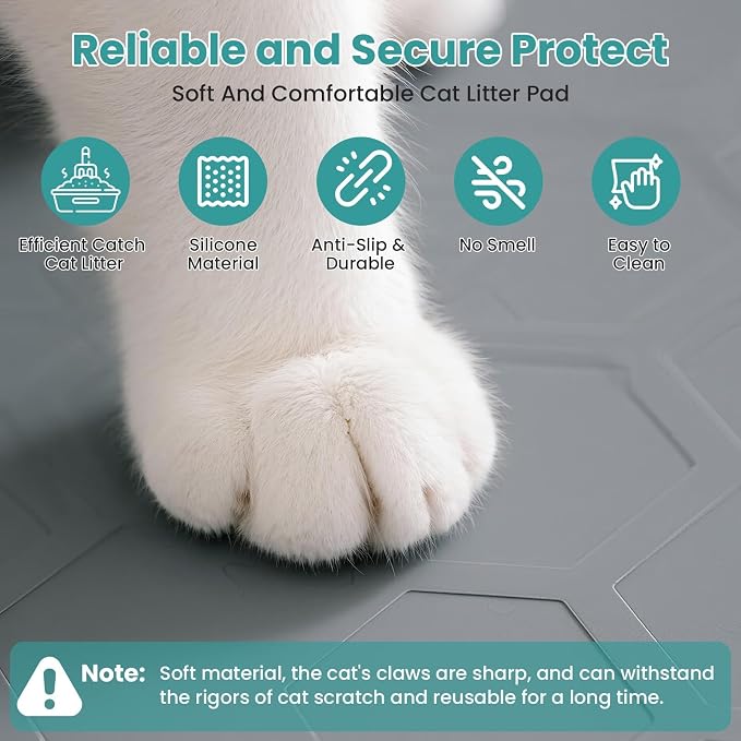 Cat Litter Box Mat, Large Silicone Cat Litter Mat, 34" X 22" Waterproof Pet Mat, Durable & Easy Clean (light gray) - Image 4