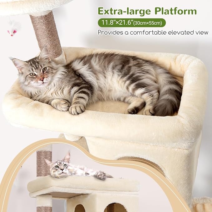 Globlazer Heavy Duty Cat Trees for Large Cats, Sturdy 72in Maine Coon Cat Tree for Large Cat 20 lbs+ Heavy Duty Cat Tower for Adult Biggest Cats with 6 Scratching Posts, Hammock, S72, Beige - Image 3